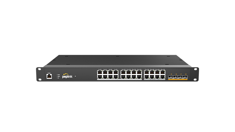 Peplink Switch 24-port PoE 2.5G Rugged, hero shot