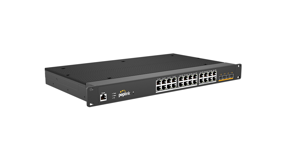 Peplink Switch 24-port Rugged, perspective front-left