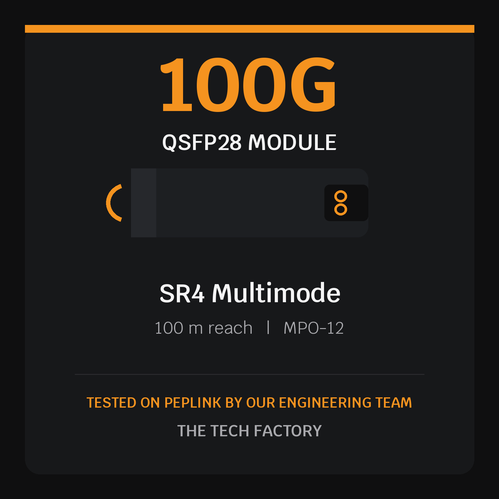 100G QSFP28 Module, SR4 Multimode 100m, Peplink Tested