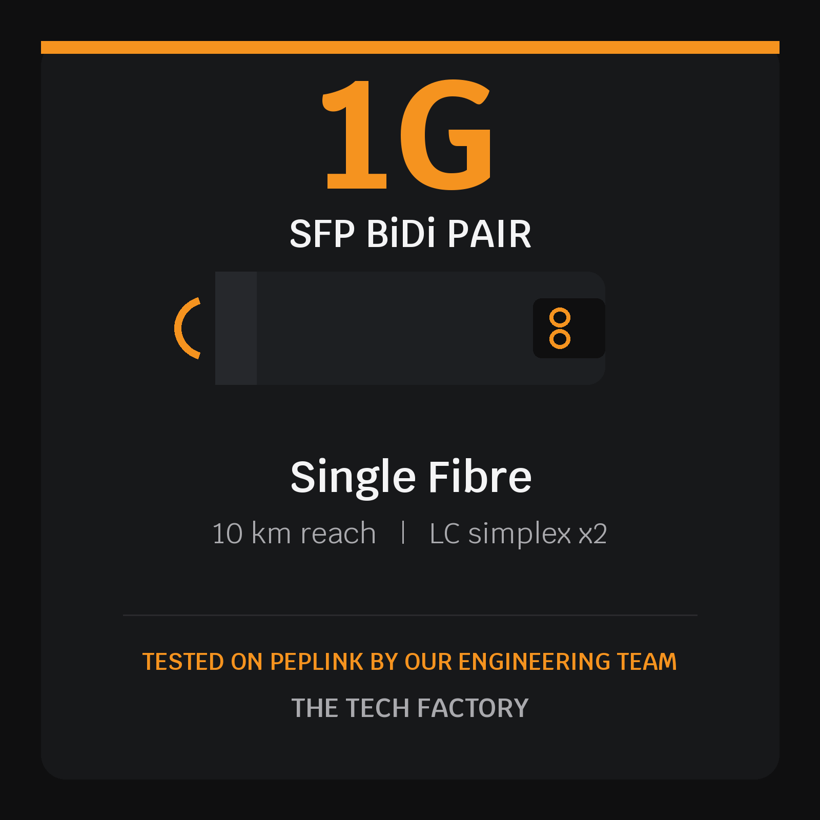 1G SFP BiDi Module Pair, Single Fibre 10km, Peplink Tested