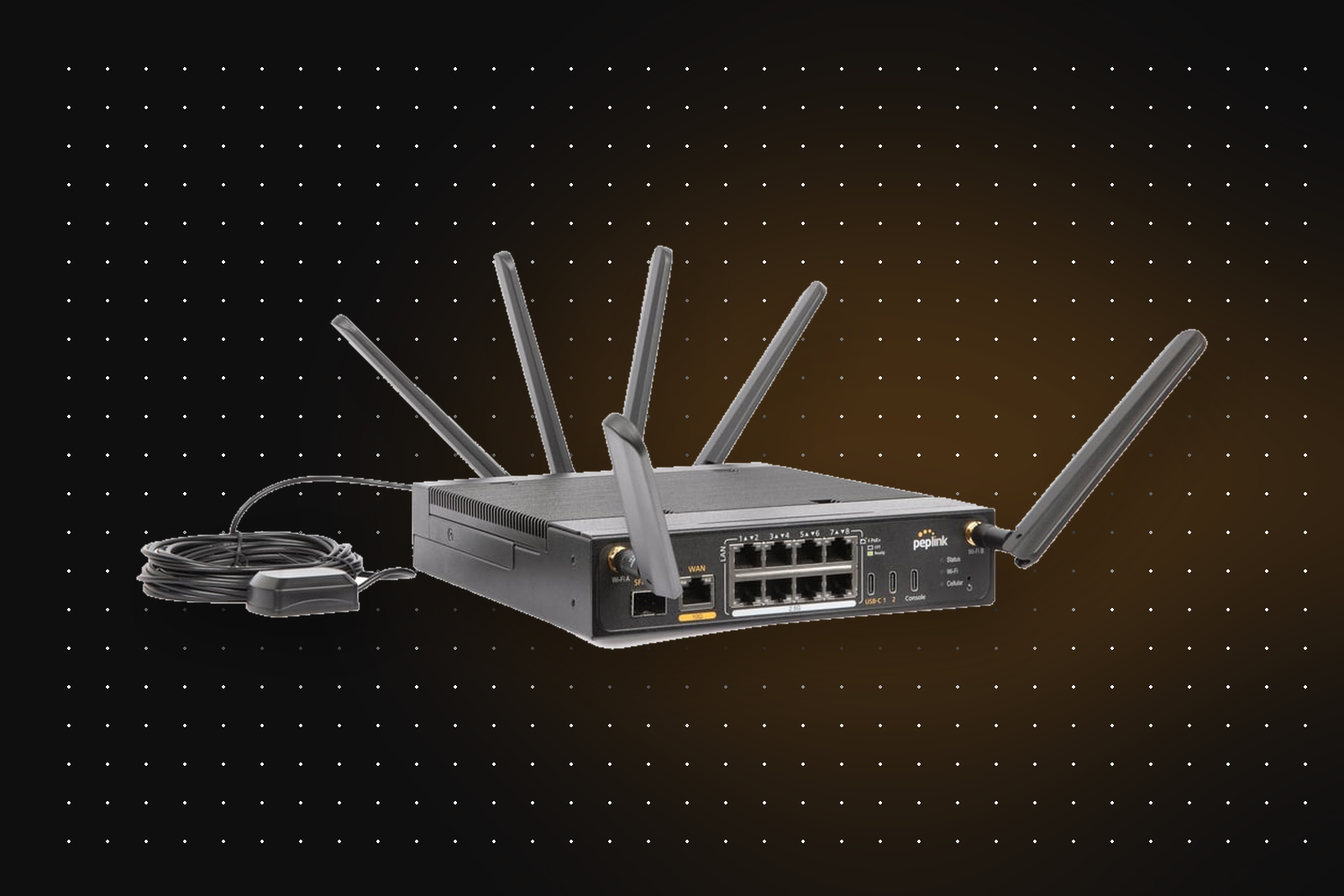 Peplink Balance 310 5G router with antennas and PoE ports