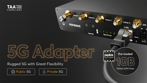 Peplink 5G Adapter rugged 5G modem with 2.5GbE PoE Ethernet handoff, hero shot
