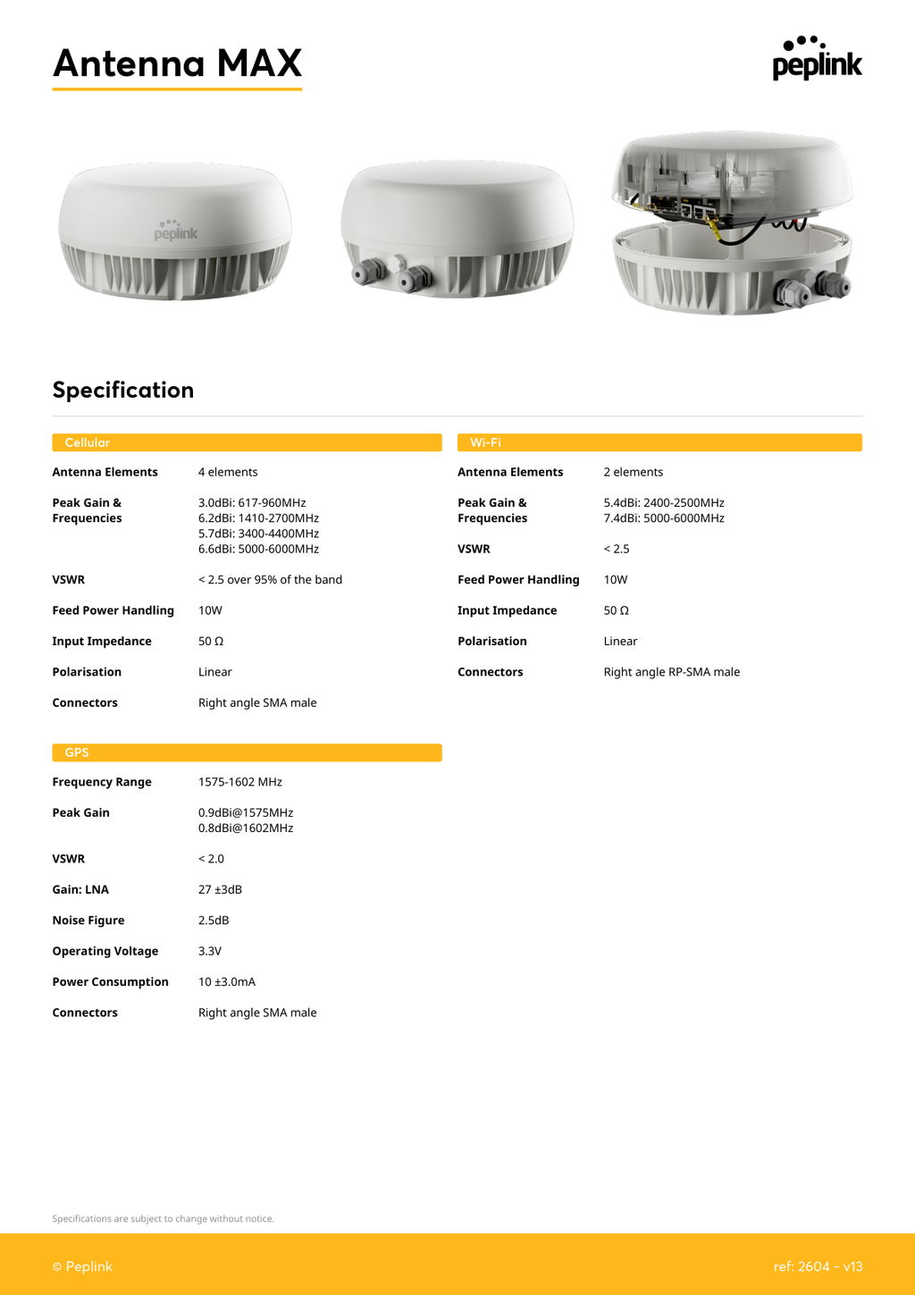 Peplink Antenna MAX specifications and gain