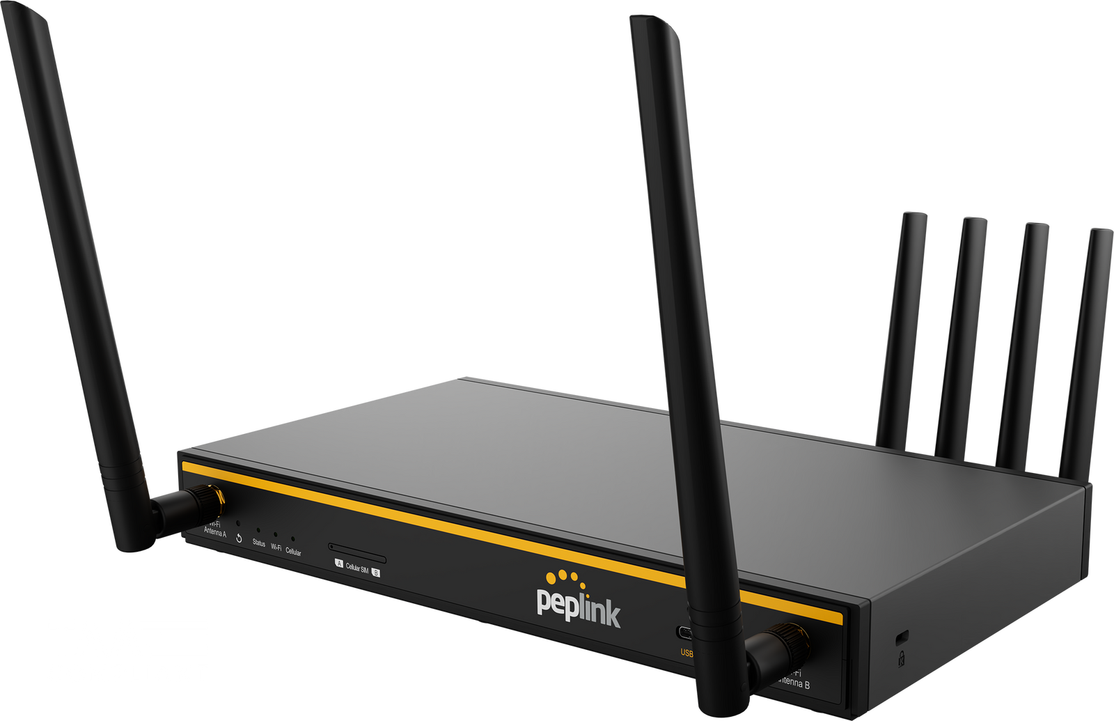Peplink B One 5G Wi-Fi Enterprise Branch Router with embedded 5G modem, hero shot