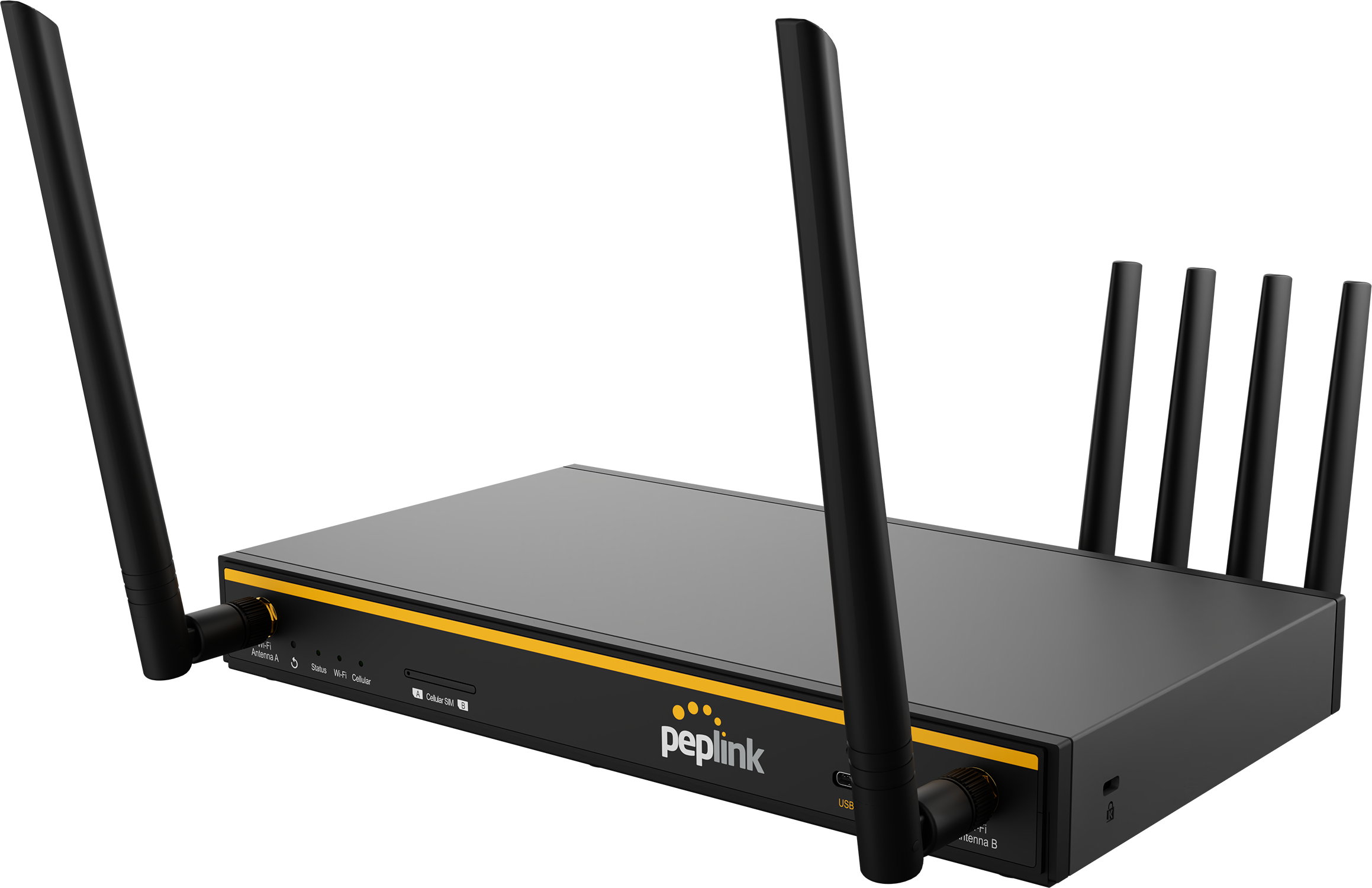 Peplink B One 5G Wi-Fi Enterprise Branch Router with embedded 5G modem, hero shot