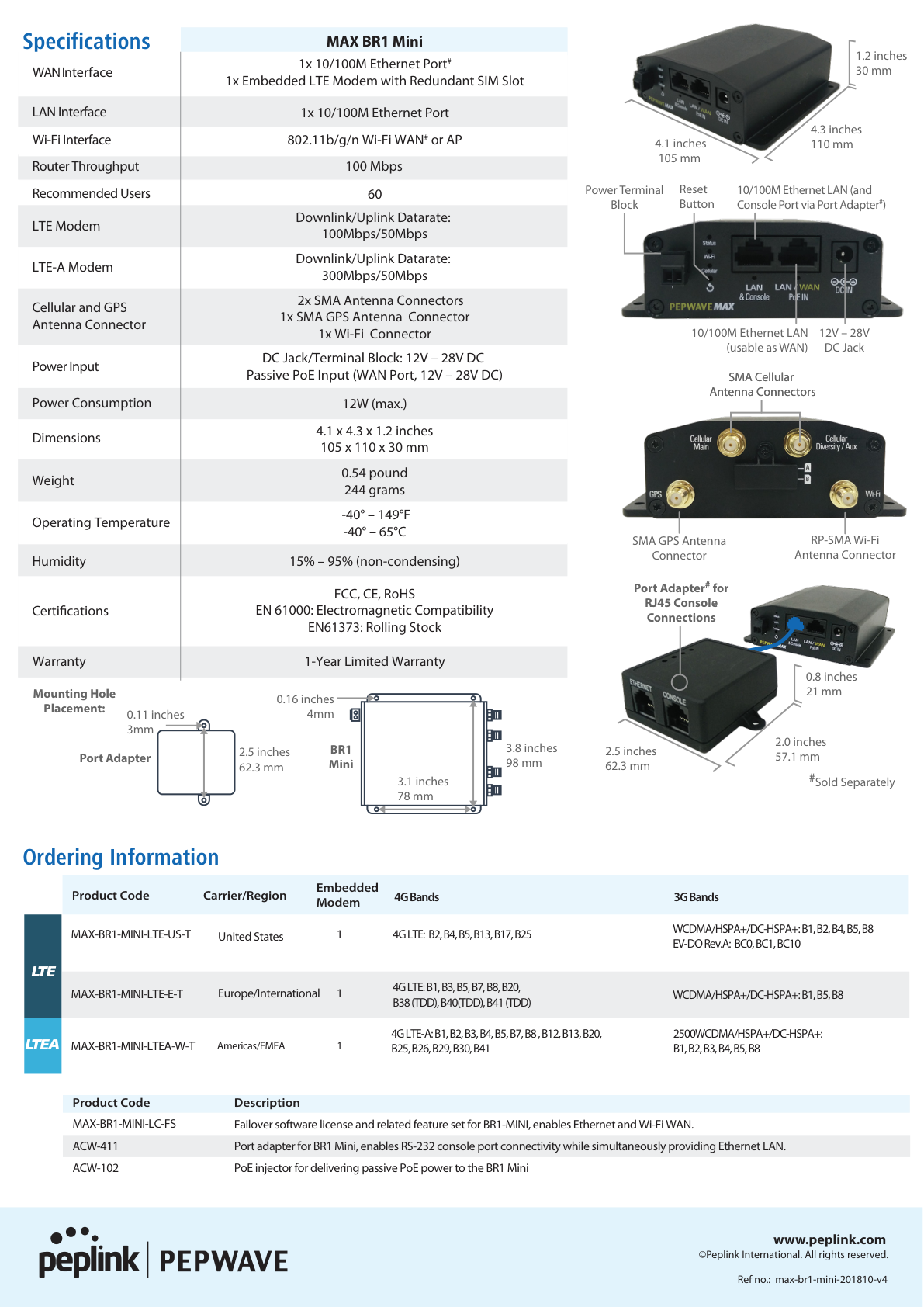 Peplink MAX BR1 Mini specifications