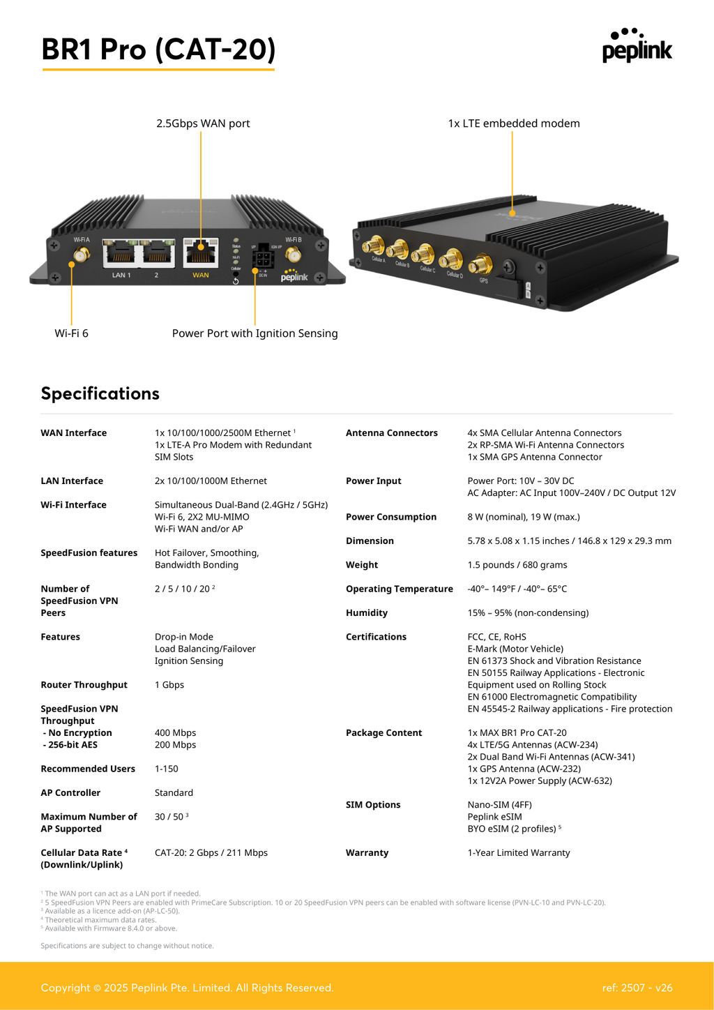Peplink MAX BR1 Pro LTEA specifications
