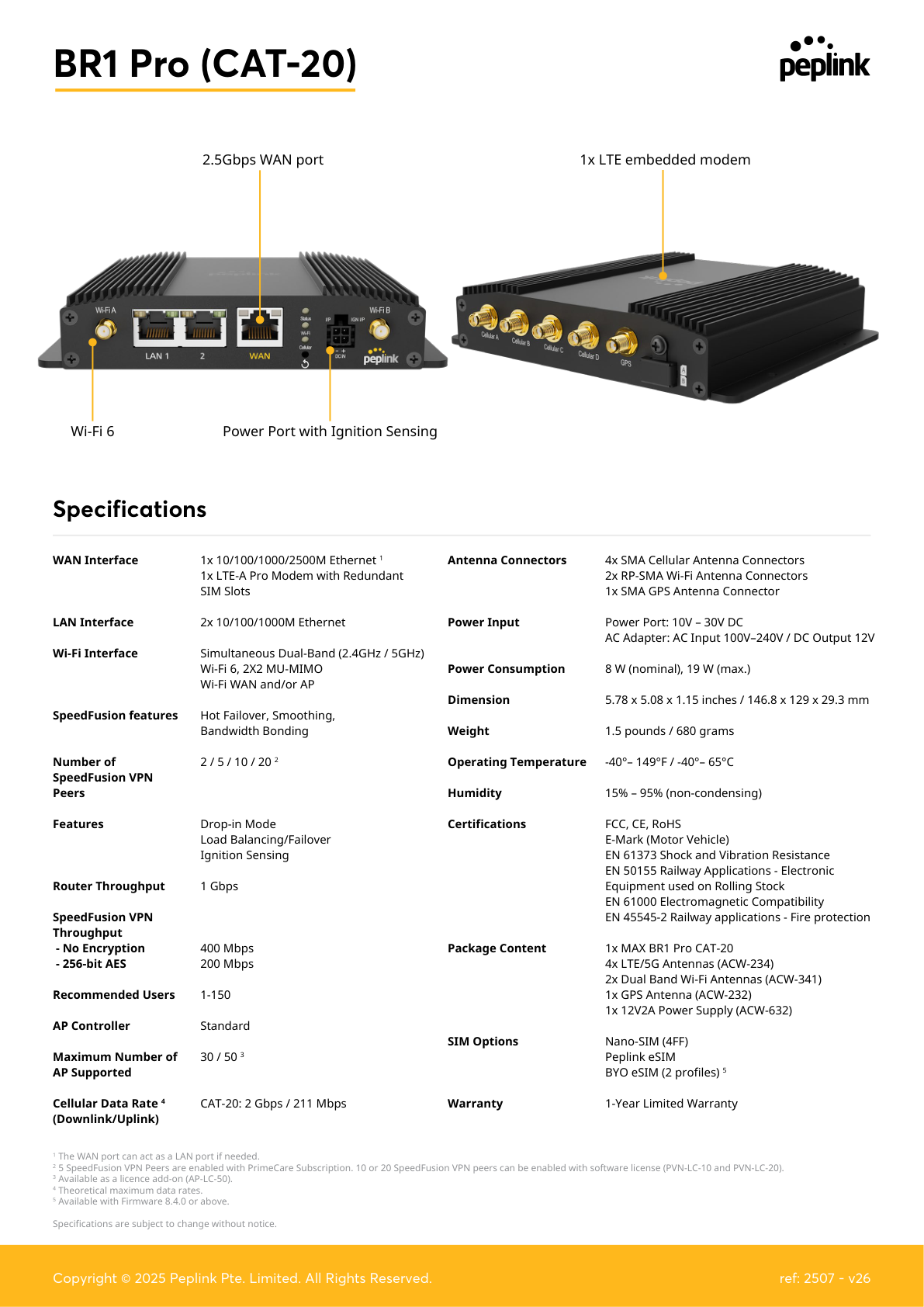 Peplink MAX BR1 Pro LTEA specifications