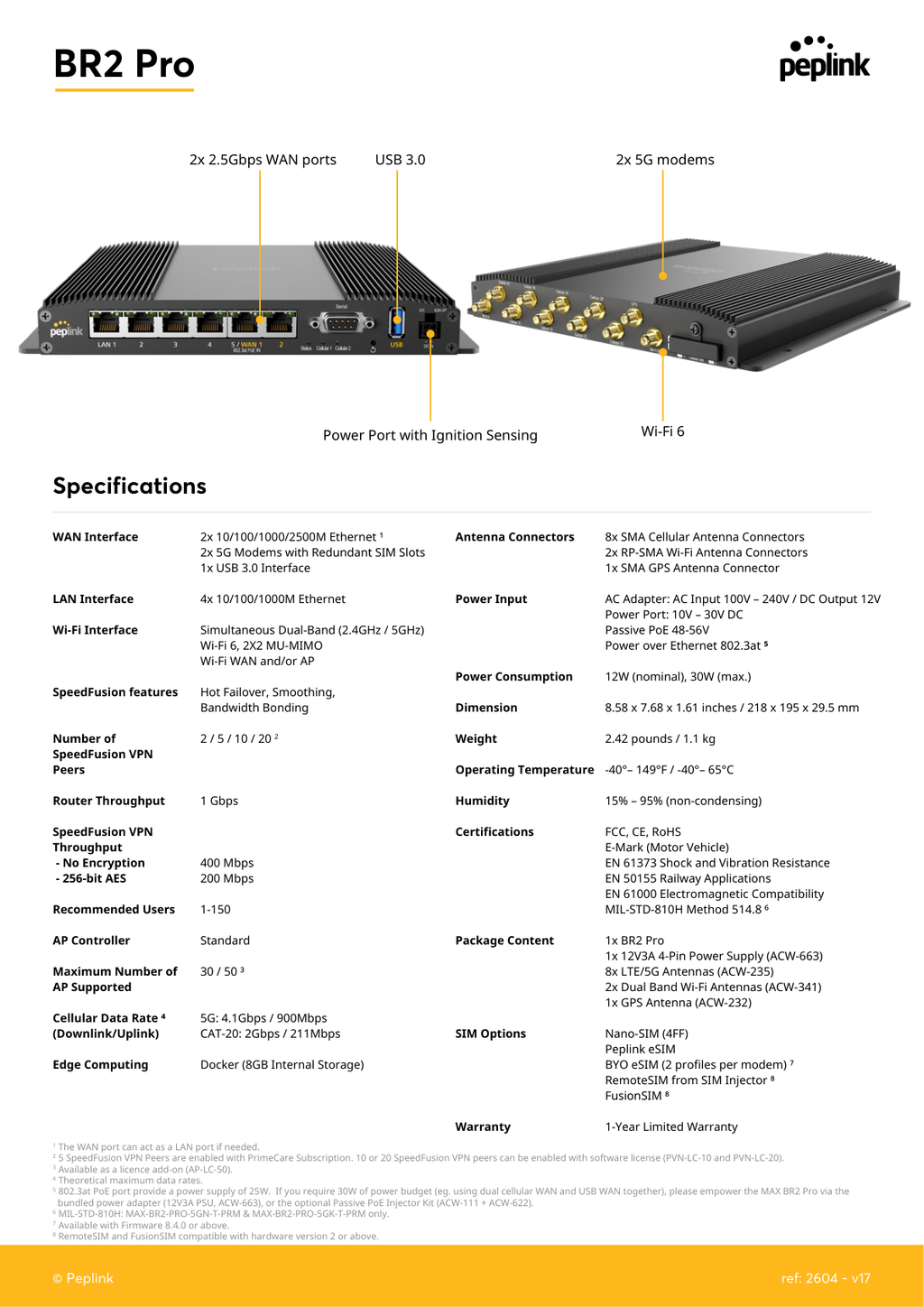 Peplink MAX BR2 Pro 5G specifications
