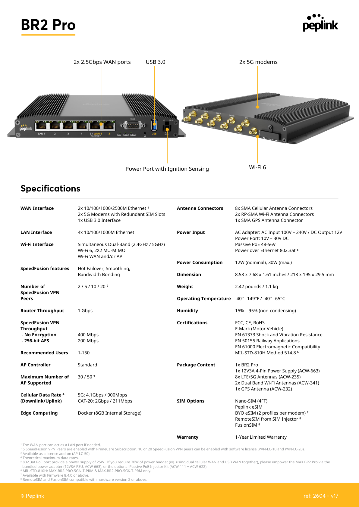 Peplink MAX BR2 Pro 5G specifications