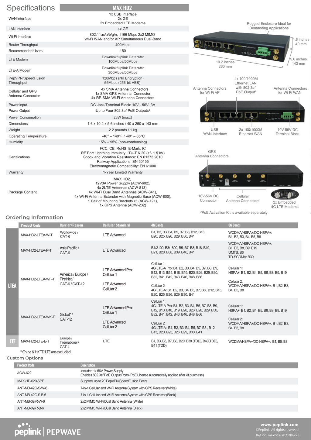 Peplink MAX HD2 specifications