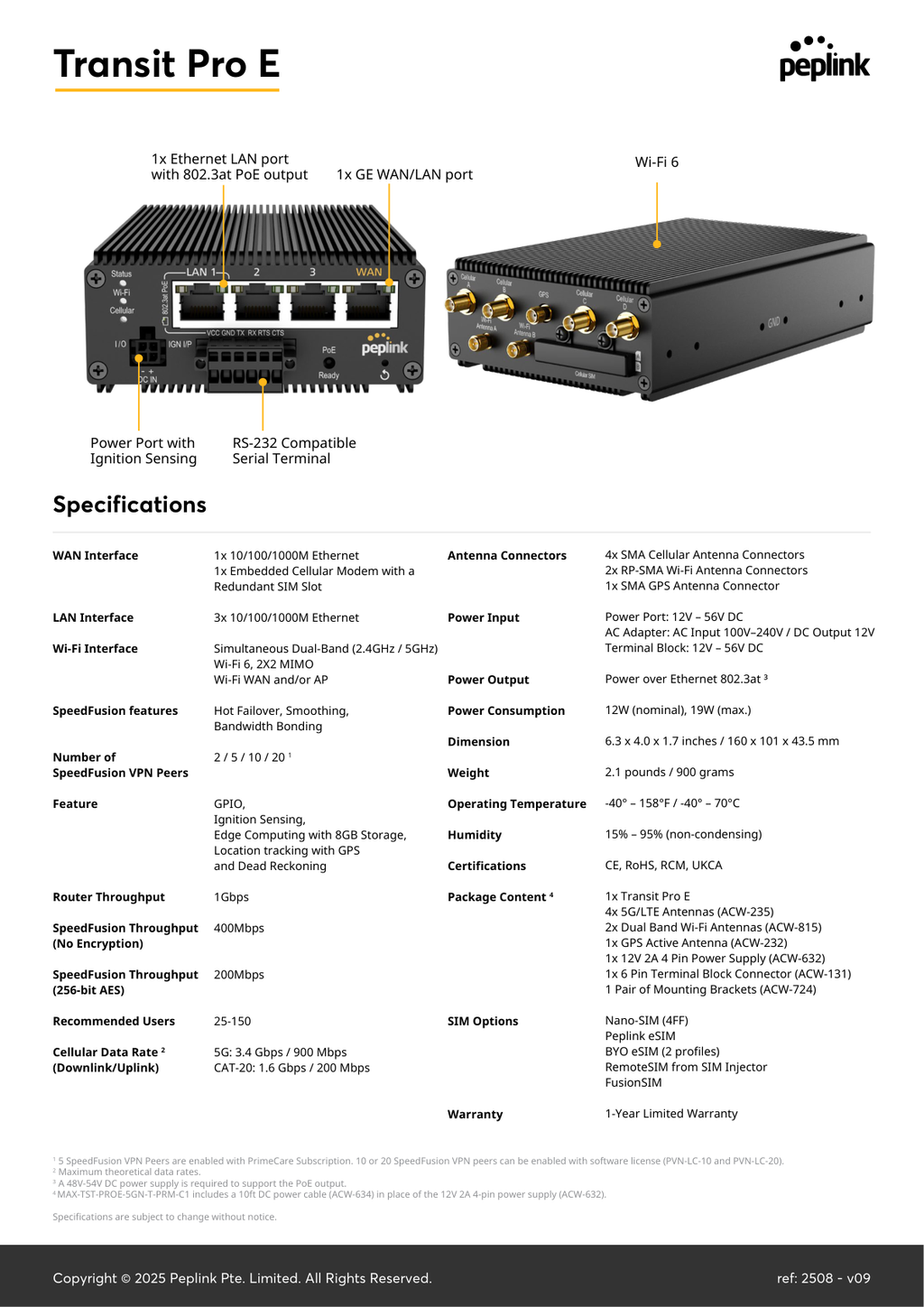Peplink MAX Transit Pro E specifications