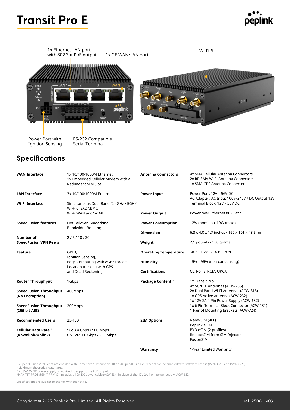 Peplink MAX Transit Pro E specifications