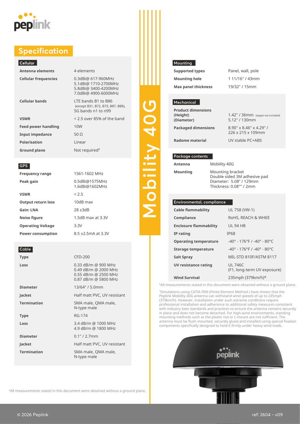 Peplink Mobility 40G specifications