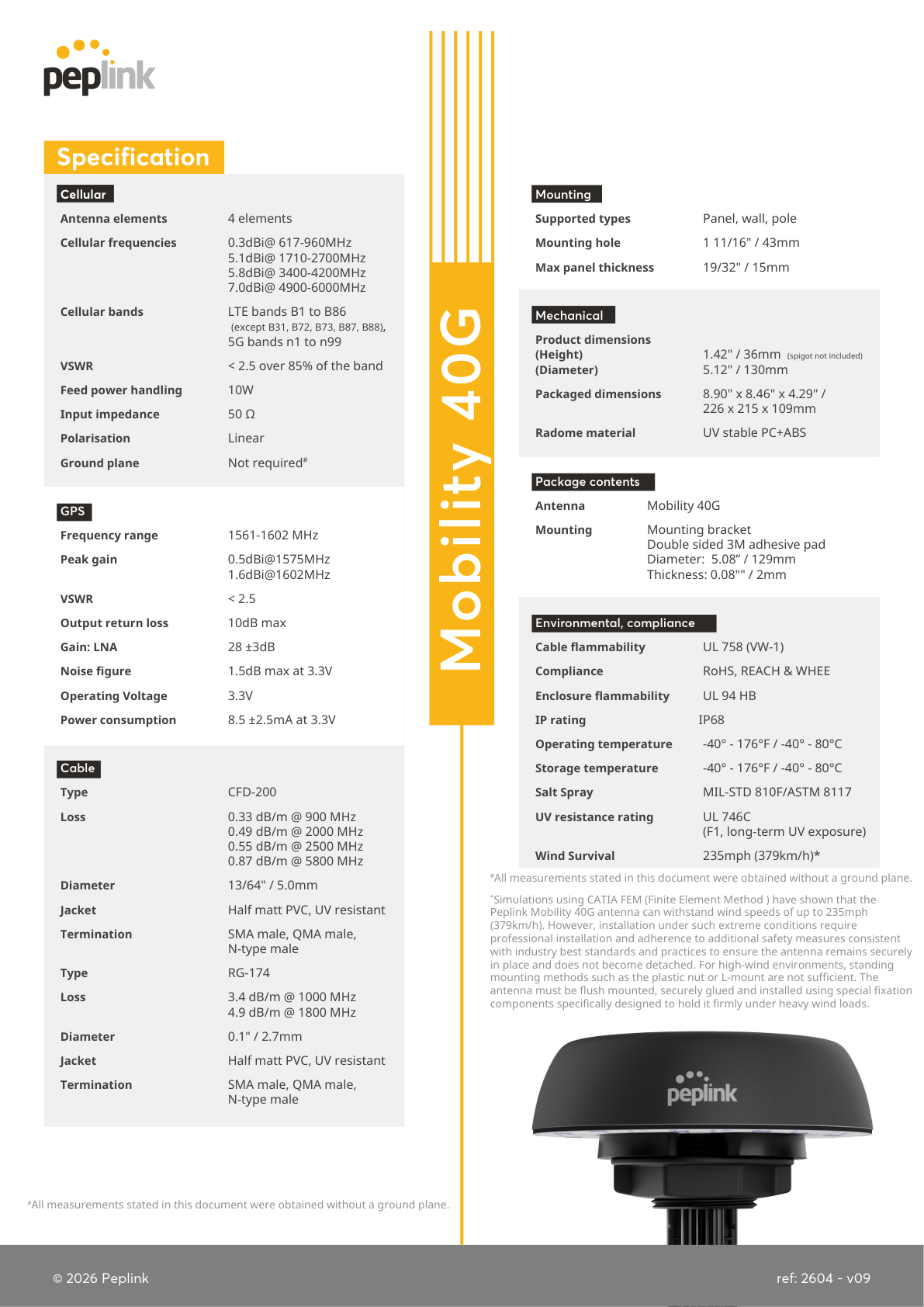 Peplink Mobility 40G specifications