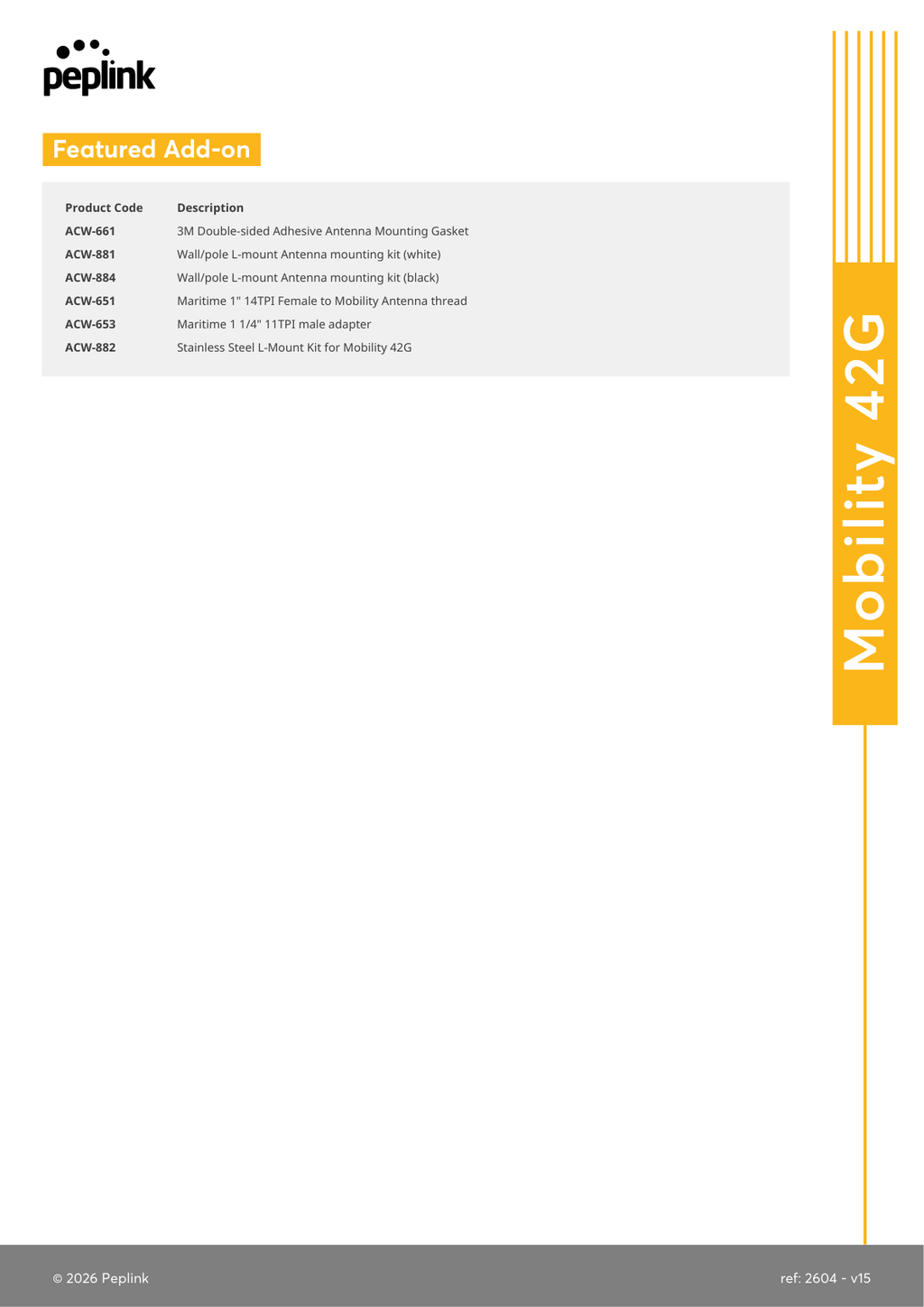 Peplink Mobility 42G specifications and ordering information